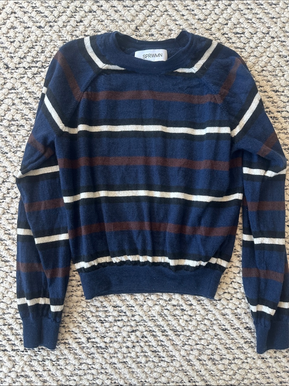 SPRWmn Navy Striped Crewneck Cashmere Sweater